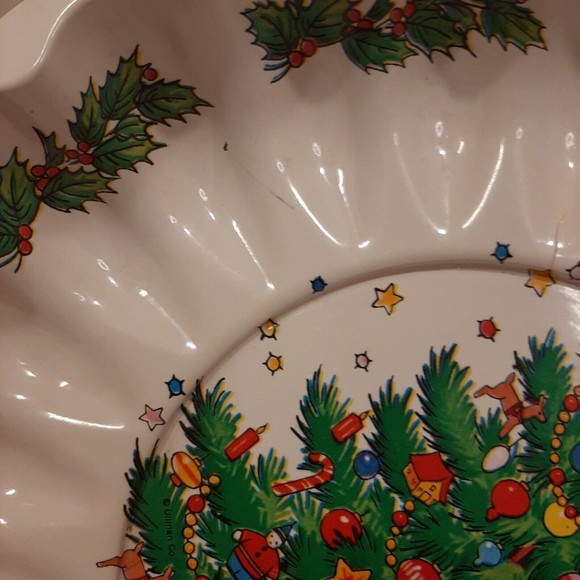 Vintage Christmas Tree 9” Plastic Serving Cookie Candy Tray Holly Plastic - Picture 5 of 13